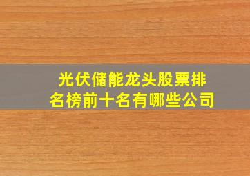 光伏储能龙头股票排名榜前十名有哪些公司