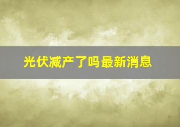 光伏减产了吗最新消息