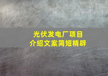 光伏发电厂项目介绍文案简短精辟