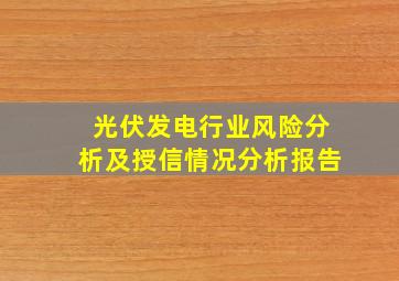 光伏发电行业风险分析及授信情况分析报告