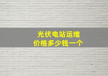 光伏电站运维价格多少钱一个