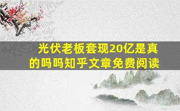 光伏老板套现20亿是真的吗吗知乎文章免费阅读