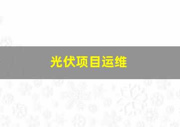 光伏项目运维