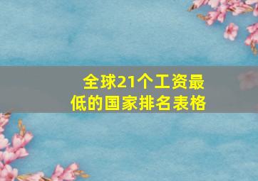 全球21个工资最低的国家排名表格