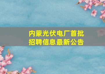 内蒙光伏电厂首批招聘信息最新公告