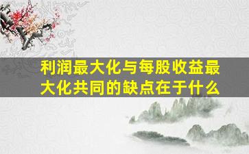 利润最大化与每股收益最大化共同的缺点在于什么