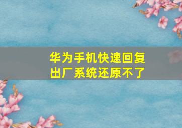 华为手机快速回复出厂系统还原不了