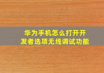 华为手机怎么打开开发者选项无线调试功能