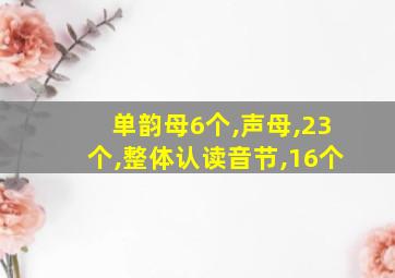 单韵母6个,声母,23个,整体认读音节,16个