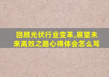 回顾光伏行业变革,展望未来高效之路心得体会怎么写