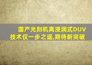 国产光刻机离浸润式DUV技术仅一步之遥,期待新突破