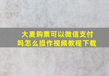 大麦购票可以微信支付吗怎么操作视频教程下载