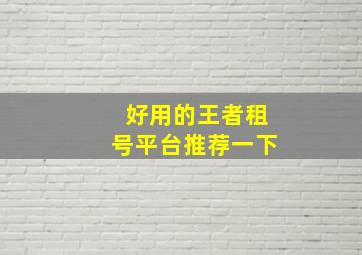 好用的王者租号平台推荐一下