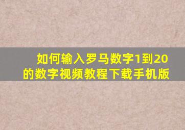 如何输入罗马数字1到20的数字视频教程下载手机版