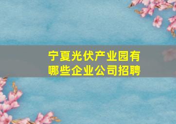 宁夏光伏产业园有哪些企业公司招聘