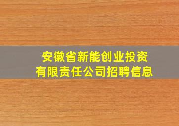 安徽省新能创业投资有限责任公司招聘信息