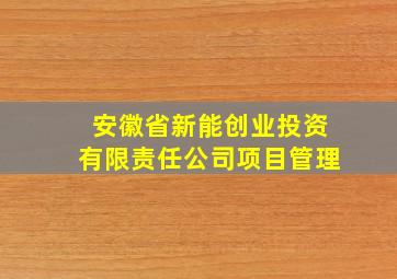 安徽省新能创业投资有限责任公司项目管理