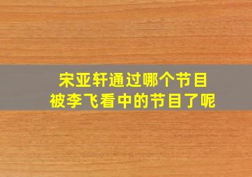 宋亚轩通过哪个节目被李飞看中的节目了呢