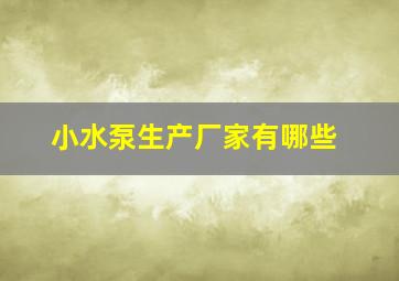 小水泵生产厂家有哪些