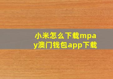 小米怎么下载mpay澳门钱包app下载