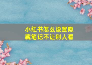 小红书怎么设置隐藏笔记不让别人看