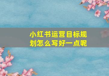 小红书运营目标规划怎么写好一点呢