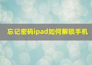 忘记密码ipad如何解锁手机