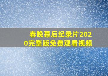 春晚幕后纪录片2020完整版免费观看视频