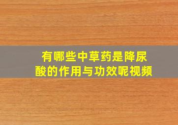 有哪些中草药是降尿酸的作用与功效呢视频