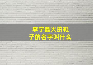 李宁最火的鞋子的名字叫什么