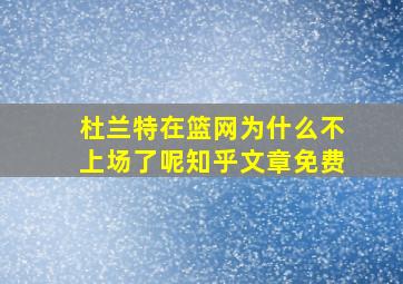 杜兰特在篮网为什么不上场了呢知乎文章免费