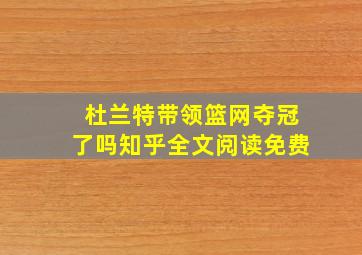 杜兰特带领篮网夺冠了吗知乎全文阅读免费