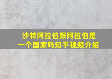 沙特阿拉伯跟阿拉伯是一个国家吗知乎视频介绍