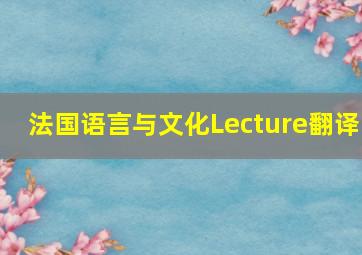 法国语言与文化Lecture翻译