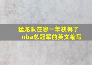 猛龙队在哪一年获得了nba总冠军的英文缩写