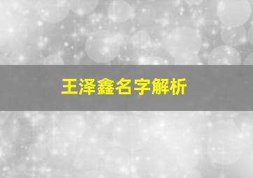 王泽鑫名字解析