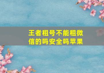 王者租号不能租微信的吗安全吗苹果