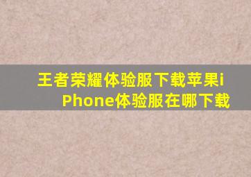 王者荣耀体验服下载苹果iPhone体验服在哪下载