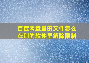 百度网盘里的文件怎么在别的软件里解除限制