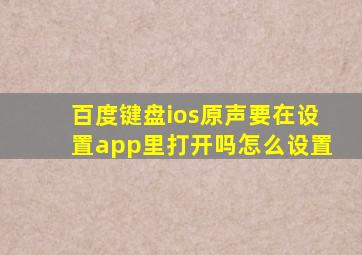 百度键盘ios原声要在设置app里打开吗怎么设置