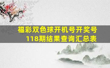 福彩双色球开机号开奖号118期结果查询汇总表