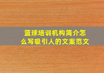 篮球培训机构简介怎么写吸引人的文案范文