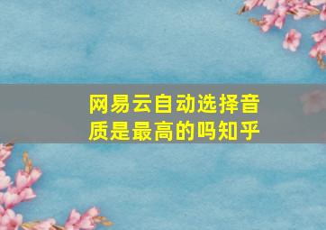 网易云自动选择音质是最高的吗知乎