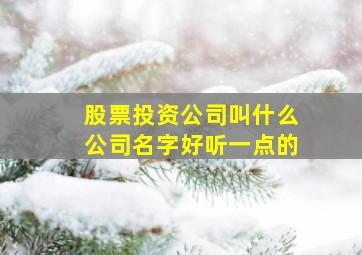 股票投资公司叫什么公司名字好听一点的