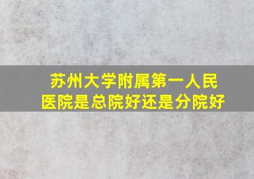 苏州大学附属第一人民医院是总院好还是分院好