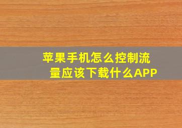 苹果手机怎么控制流量应该下载什么APP