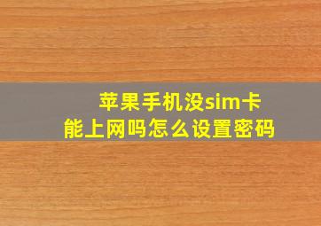 苹果手机没sim卡能上网吗怎么设置密码