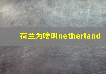 荷兰为啥叫netherland