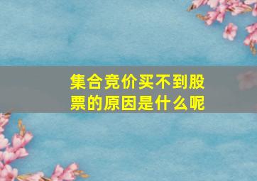 集合竞价买不到股票的原因是什么呢