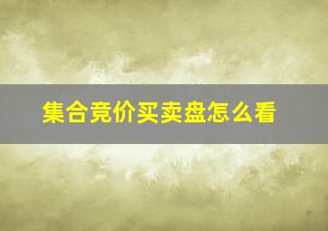 集合竞价买卖盘怎么看